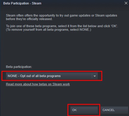 Opt out of the Beta Mode on Steam
