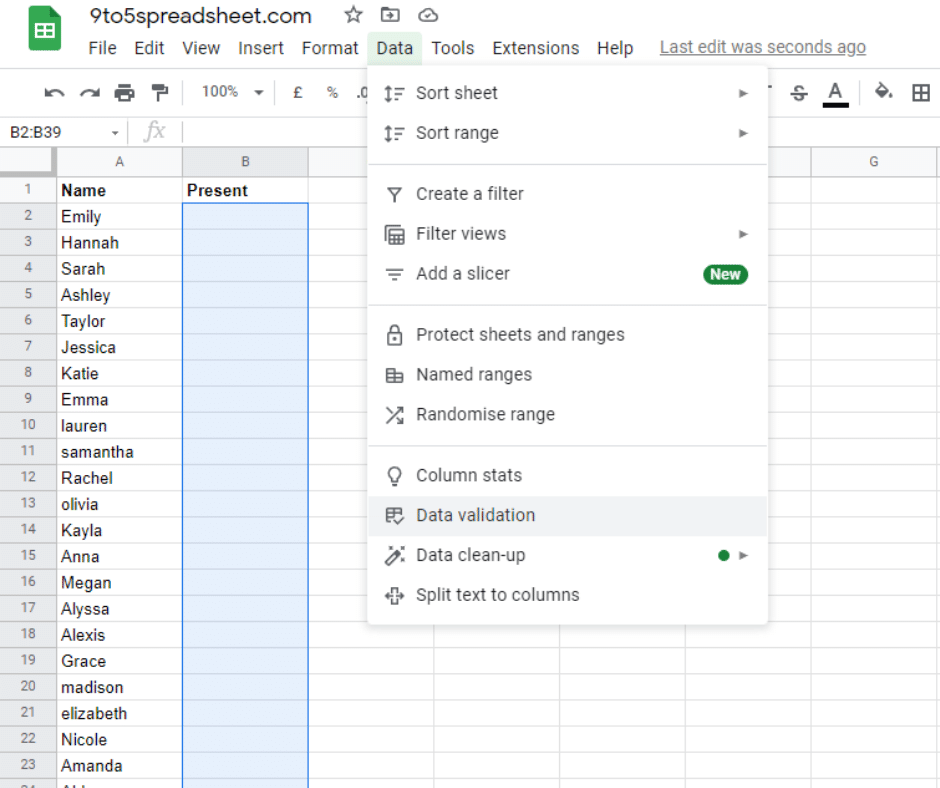 Create a Drop Down List in Google Sheets