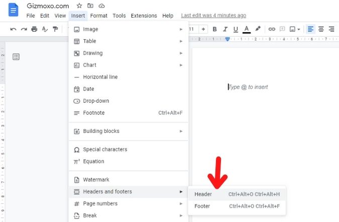 Add Headers and Footers in Google Docs