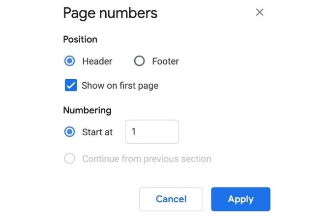 How to Add Page number in Headers in Google Docs