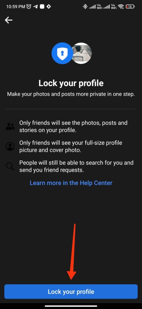 Lock Facebook Profile on Android