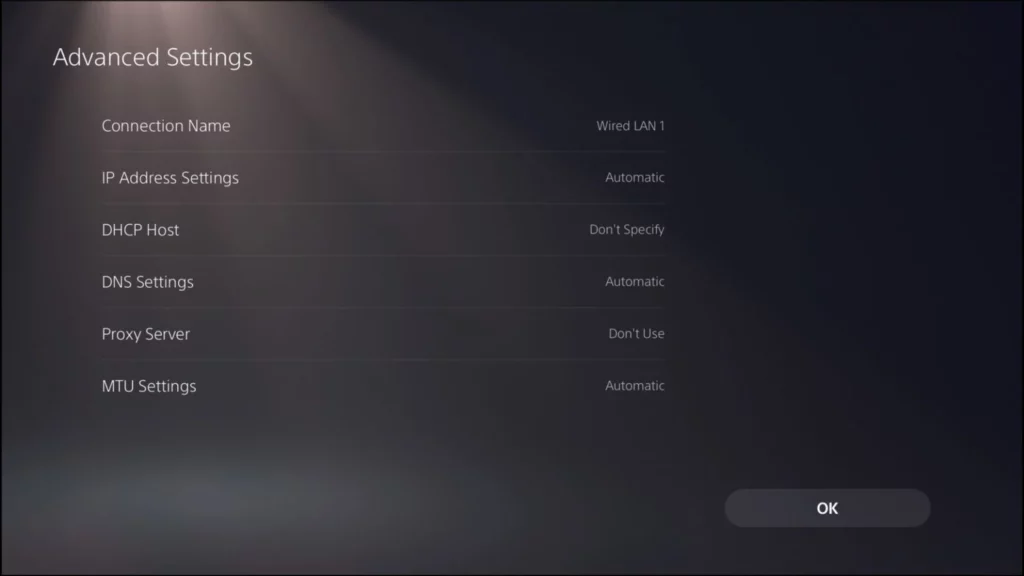 PS5 Network Settings