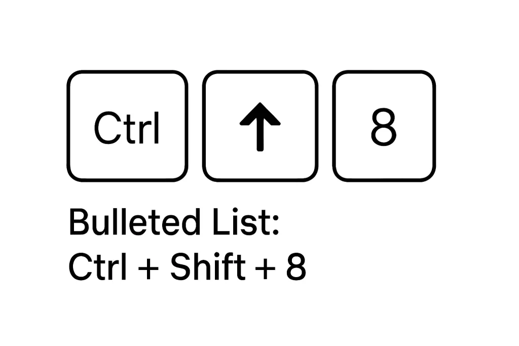 Keyboard Shortcuts Ctrl + Shift + 8